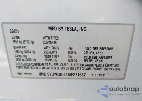 2021 Tesla Model Y Long Range Dual Motor All-Wheel Drive from USA, damaged, VIN 5YJYGDEE1MF271537